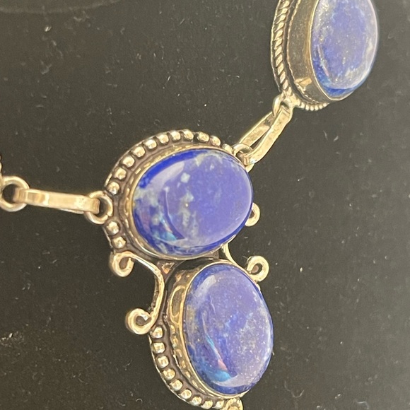 Vintage Blue Lapis Cabochon Sterling Silver 925 Filigree Beads Necklace 18.5” - Picture 5 of 9